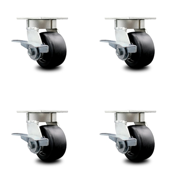 4 Inch Kingpinless Polyolefin Wheel Swivel Caster Set with Brakes